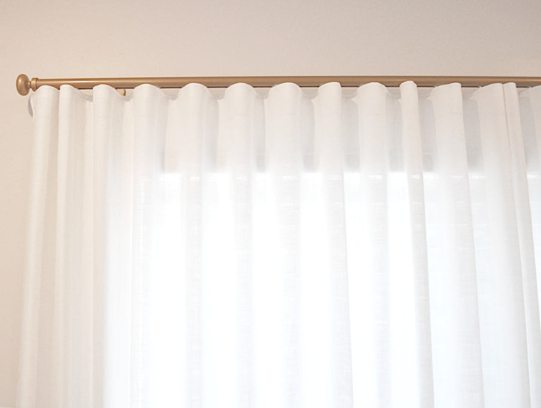 Wavefold linen curtains up close