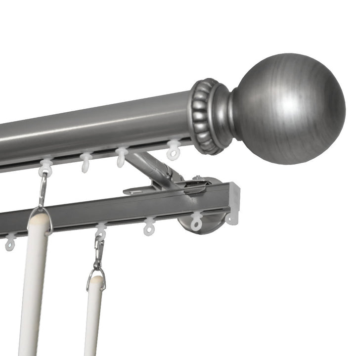 Tekno 40 double curtain track silver with ball finial