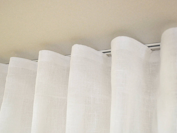 wave fold curtain on flush mount recessed curtain track