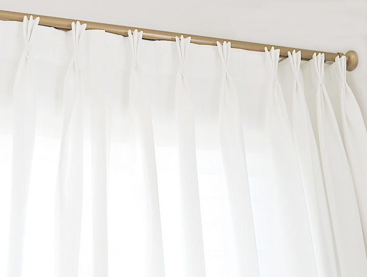 Triple pleat faux linen white curtain panel